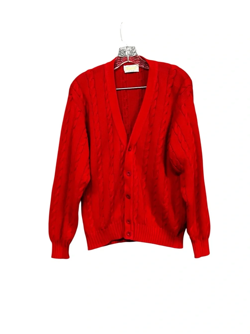United Colors Benetton Cardigan Women 46 Red Cable Knit Cotton Italy VTG